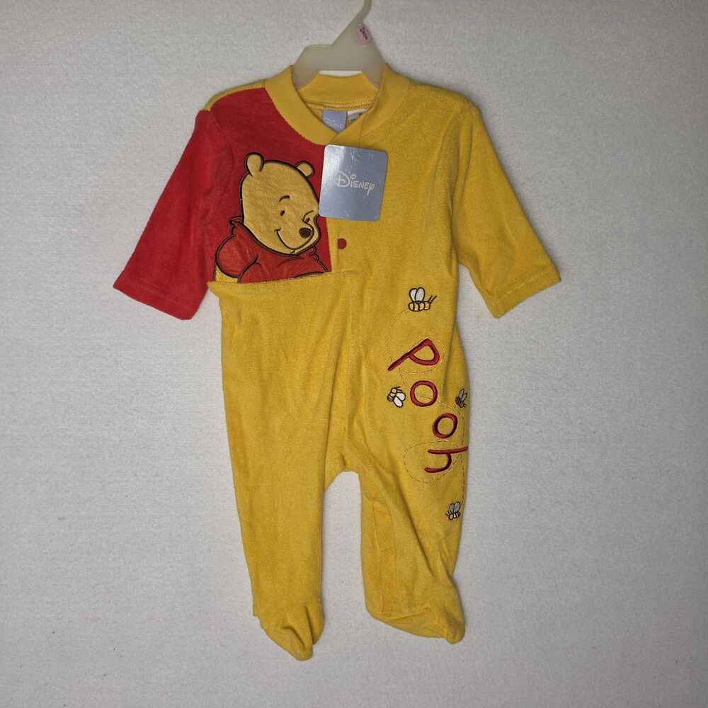 Vintage Y2K Disney Winnie The Pooh Baby Footie Terry Cloth Sleeper 0-3M NWT